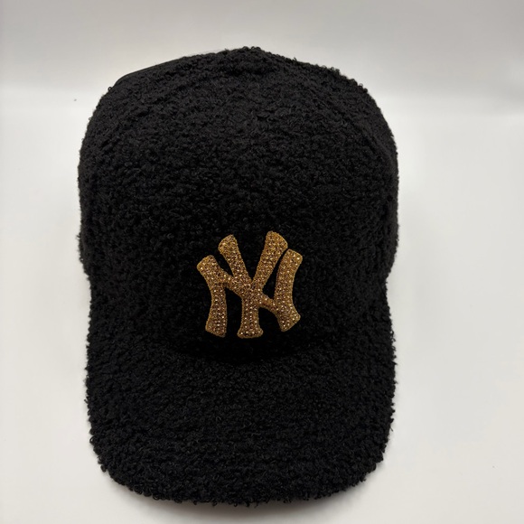NEW Sherpa NY Rhinestone (Gold) Logo ponytail baseball cap with Red satin lining - Picture 5 of 9